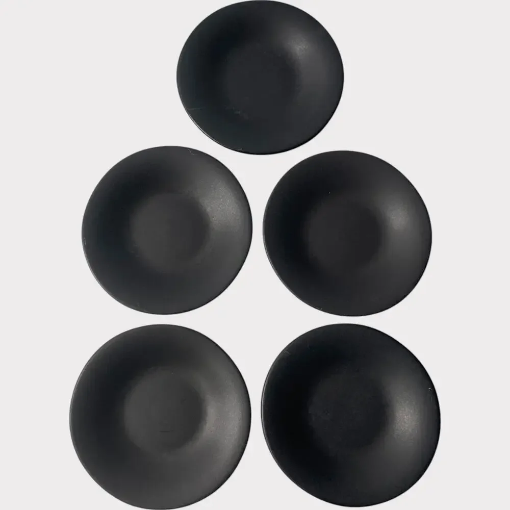 Pottery Barn Ellipse Saucer Dishes Set of 5 Black Made in Japan Stoneware 6